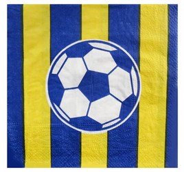 Futbol Temalı Sarı-Lacivert Çizgili Kağıt Peçete 33x33 cm – 20’li Parti Peçetesi