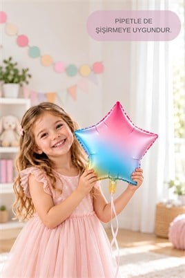 Gökkuşağı Yıldız Folyo Balon 45 cm - Bebek Çocuk Parti Kutlama