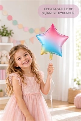 Gökkuşağı Yıldız Folyo Balon 45 cm - Bebek Çocuk Parti Kutlama