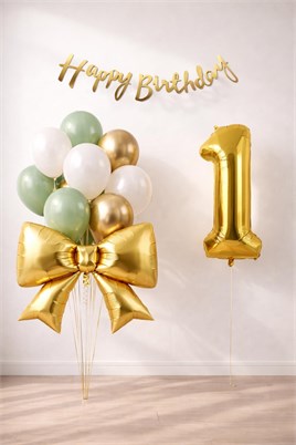 Gold Fiyonk 1 Yaş Doğum Günü Balon Seti