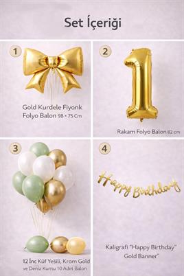 Gold Fiyonk 1 Yaş Doğum Günü Balon Seti