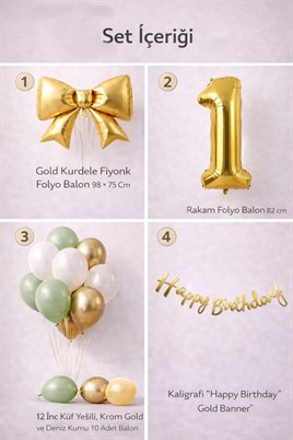 Gold Fiyonk 1 Yaş Doğum Günü Balon Seti