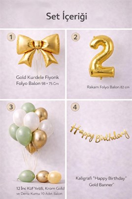 Gold Fiyonk 2 Yaş Doğum Günü Balon Seti