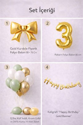 Gold Fiyonk 3 Yaş Doğum Günü Balon Seti