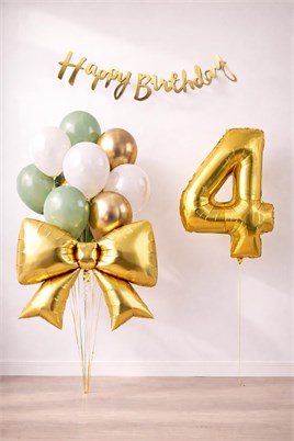 Gold Fiyonk 4 Yaş Doğum Günü Balon Seti