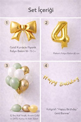 Gold Fiyonk 4 Yaş Doğum Günü Balon Seti