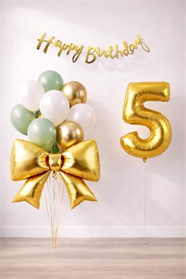 Gold Fiyonk 5 Yaş Doğum Günü Balon Seti