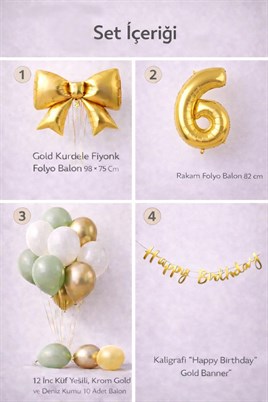 Gold Fiyonk 6 Yaş Doğum Günü Balon Seti