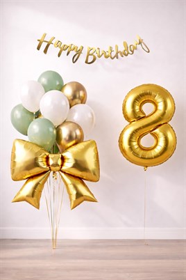 Gold Fiyonk 8 Yaş Doğum Günü Balon Seti