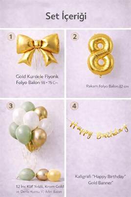 Gold Fiyonk 8 Yaş Doğum Günü Balon Seti