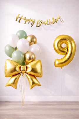 Gold Fiyonk 9 Yaş Doğum Günü Balon Seti