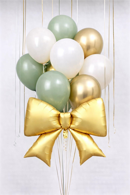 Gold Fiyonk Folyo Balon Seti – Küf Yeşili & Gold Lateks Balonlu