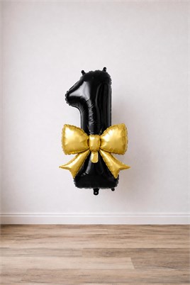 Gold Fiyonk & Siyah 1 Rakam Folyo Balon Seti