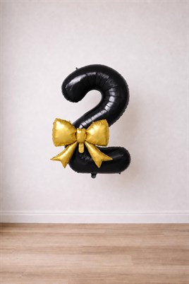 Gold Fiyonk & Siyah 2 Rakam Folyo Balon Seti