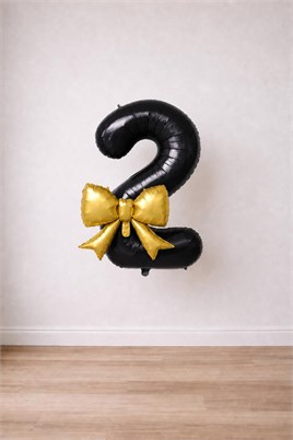 Gold Fiyonk & Siyah 2 Rakam Folyo Balon Seti