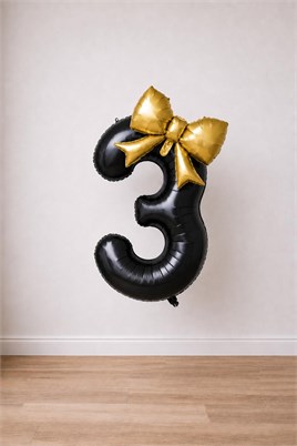 Gold Fiyonk & Siyah 3 Rakam Folyo Balon Seti