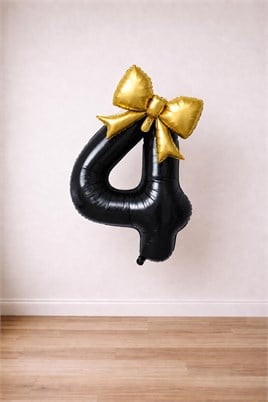 Gold Fiyonk & Siyah 4 Rakam Folyo Balon Seti