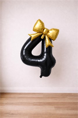 Gold Fiyonk & Siyah 4 Rakam Folyo Balon Seti