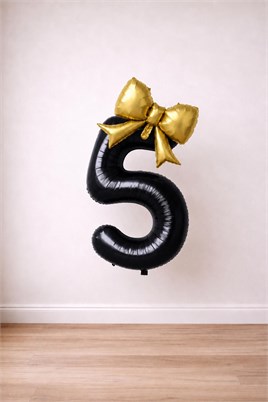 Gold Fiyonk & Siyah 5 Rakam Folyo Balon Seti