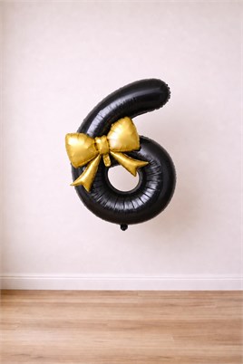 Gold Fiyonk & Siyah 6 Rakam Folyo Balon Seti