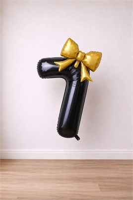 Gold Fiyonk & Siyah 7 Rakam Folyo Balon Seti