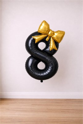 Gold Fiyonk & Siyah 8 Rakam Folyo Balon Seti