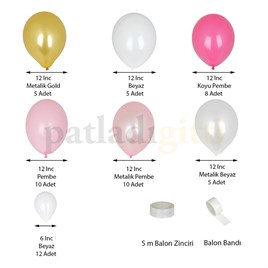 Gold Pembe Beyaz Balon Zinciri Seti Konsept 3