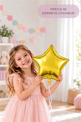 Gold Yıldız Folyo Balon 45 cm - Bebek Çocuk Parti Kutlama