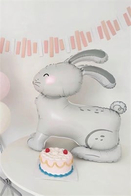Gri 3D Büyük Boy Tavşan Folyo Balon