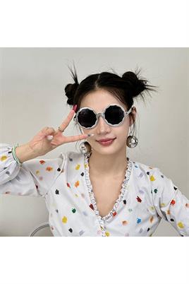 Gümüş Renkli Disko Toplu Küpeli Parti Gözlüğü