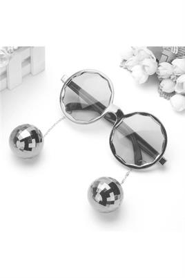 Gümüş Renkli Disko Toplu Küpeli Parti Gözlüğü