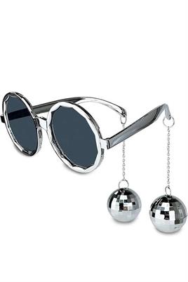 Gümüş Renkli Disko Toplu Küpeli Parti Gözlüğü