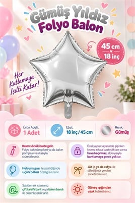 Gümüş Yıldız Folyo Balon 45 cm - Bebek Çocuk Parti Kutlama