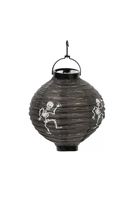 Halloween 20 cm Led Işıklı İskelet Desenli Siyah Renk Kağıt Japon Feneri