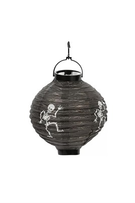 Halloween 20 cm Led Işıklı İskelet Desenli Siyah Renk Kağıt Japon Feneri