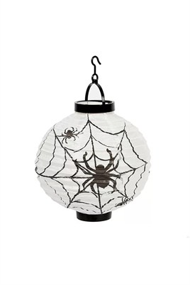 Halloween 20 cm Led Işıklı Örümcek Desenli Beyaz Renk Kağıt Japon Feneri