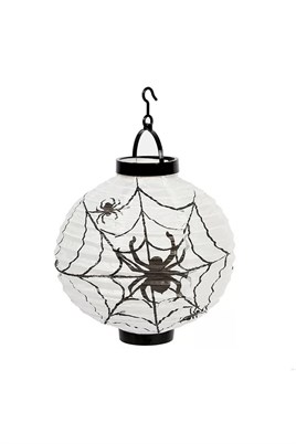 Halloween 20 cm Led Işıklı Örümcek Desenli Beyaz Renk Kağıt Japon Feneri