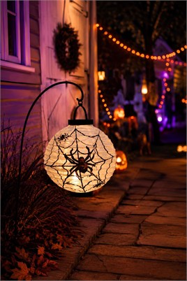 Halloween 20 cm Led Işıklı Örümcek Desenli Beyaz Renk Kağıt Japon Feneri