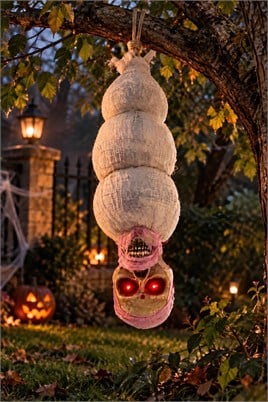 Halloween Asılı Mumya Kafa Işıklı Hareketli Sesli Cadılar Bayramı Dekoru