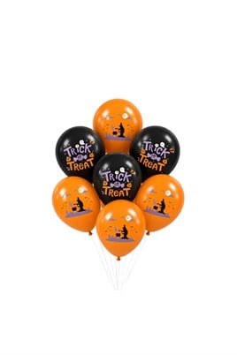 Halloween Cadılar Bayramı Baskılı 10’lu Lateks Balon Seti – Siyah Turuncu Trick or Treat Parti Balonları