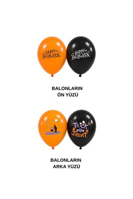 Halloween Cadılar Bayramı Baskılı 10’lu Lateks Balon Seti – Siyah Turuncu Trick or Treat Parti Balonları