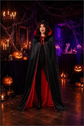 Halloween Cadılar Bayramı Çift Taraflı Kapşonlu Pelerin