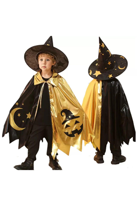 Halloween Cadılar Bayramı Çocuklar İçin Cadı Şapkası ve Pelerin Seti 