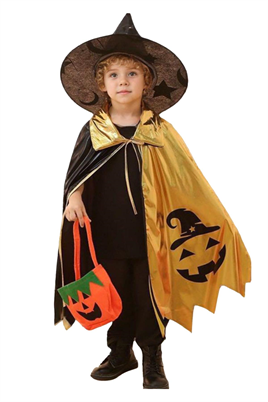 Halloween Cadılar Bayramı Çocuklar İçin Cadı Şapkası ve Pelerin Seti 