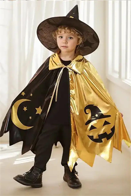 Halloween Cadılar Bayramı Çocuklar İçin Cadı Şapkası ve Pelerin Seti 