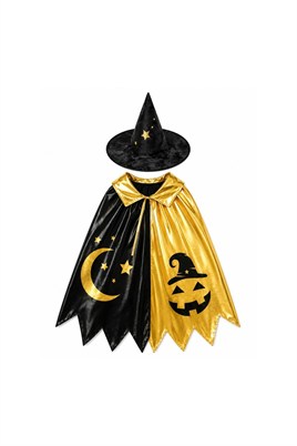 Halloween Cadılar Bayramı Çocuklar İçin Cadı Şapkası ve Pelerin Seti 