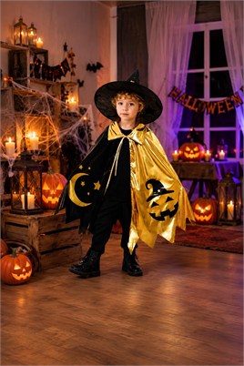 Halloween Cadılar Bayramı Çocuklar İçin Cadı Şapkası ve Pelerin Seti 