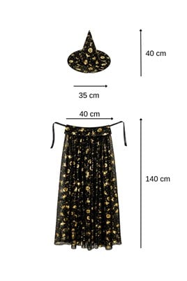 Halloween Cadılar Bayramı Gold Desenli Cadı Şapka ve Pelerin Set