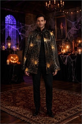 Halloween Cadılar Bayramı Gold Örümcek Desenli Pelerin
