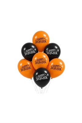 Halloween Cadılar Bayramı Happy Halloween Baskılı 10’lu Lateks Balon Seti – Siyah Turuncu Parti Balonu